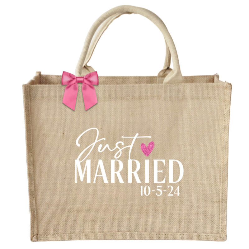 Just Married Jute Tote Bag