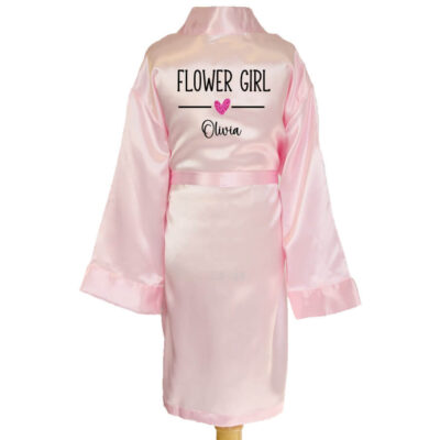 Kid's Satin Flower Girl Robe with Hearts