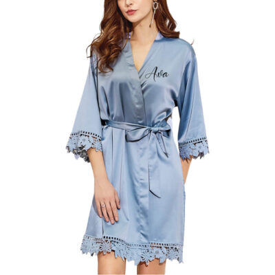 Lace Satin Bridesmaid Robe with Name