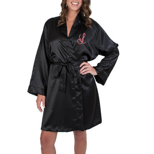 Personalized Satin Bridal Party Robe with Initial - Embroidered
