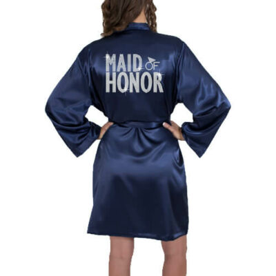 Rhinestone Satin Maid of Honor Robe - Block