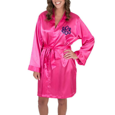 Personalized Satin Bridal Party Robe with Monogram - Embroidered