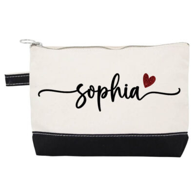 Canvas Makeup Bag with Name & Heart