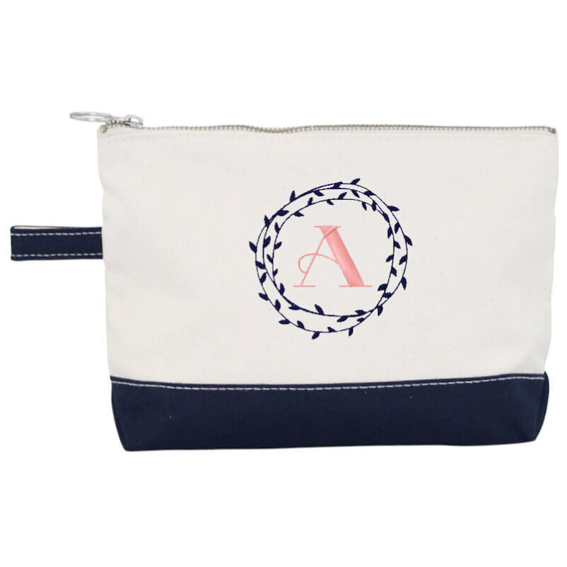 Canvas Makeup Bag with Wreath Monogram