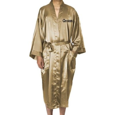 Embroidered Groom Satin Robe