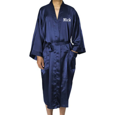 Embroidered Men's Satin Robe with Name