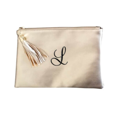 Metallic Zipper Pouch with Embroidered Initial