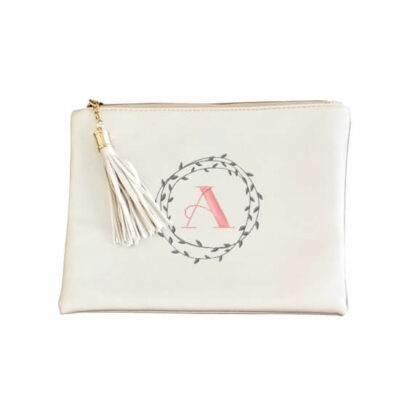 Metallic Zipper Pouch with Wreath Monogram