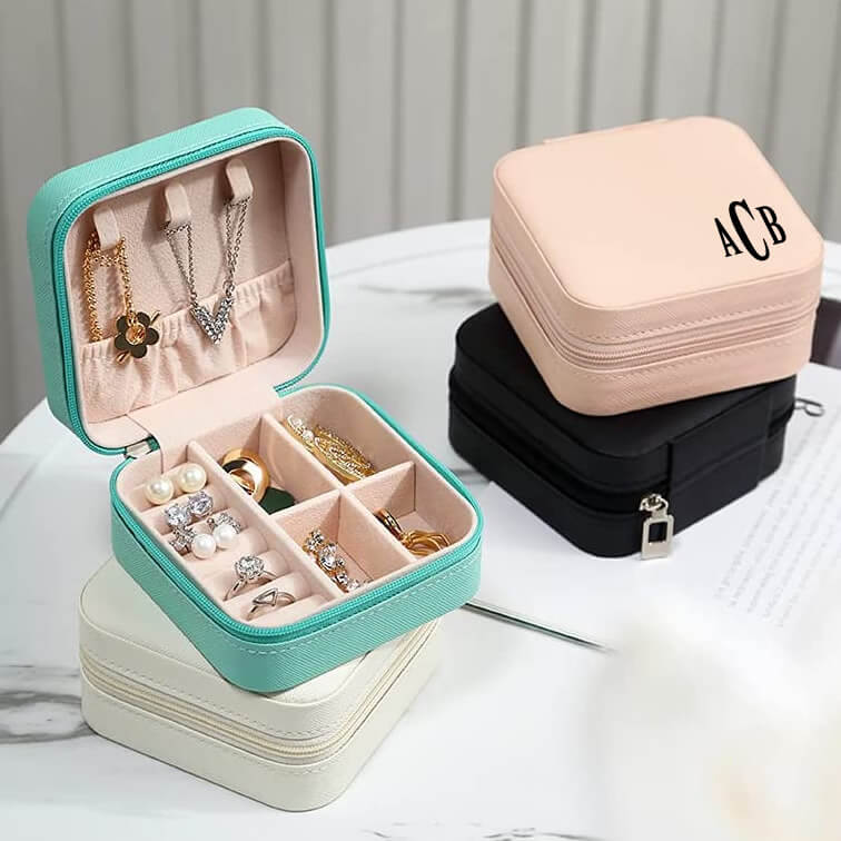 Monogrammed Travel Jewelry Organizer, Girl Jewelry Box Personalized,  Engraved Travel Jewelry Case, Travel Earring Organizer, Bridesmaid Gift 