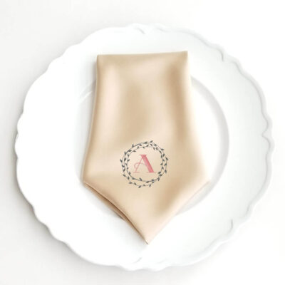 Monogrammed Wedding Napkin with Wreath