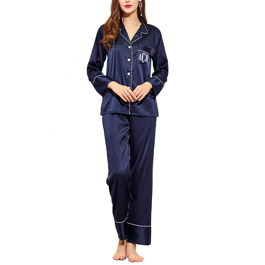 Button Up Bridal Party Pajama Pant Set With Monogram Personalized Brides