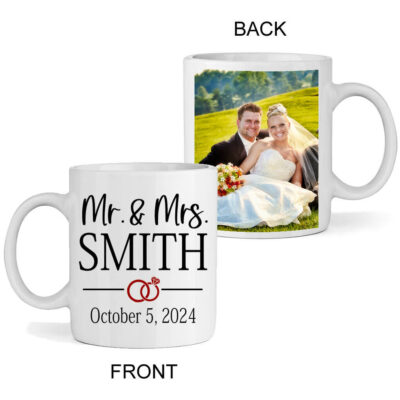 Mr. & Mrs. Wedding Photo Mug with Rings