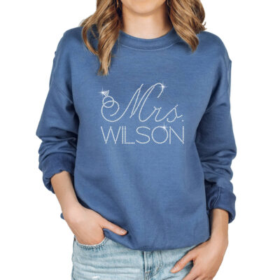 Personalized "Mrs." Rhinestone Bride Sweatshirt with Ring