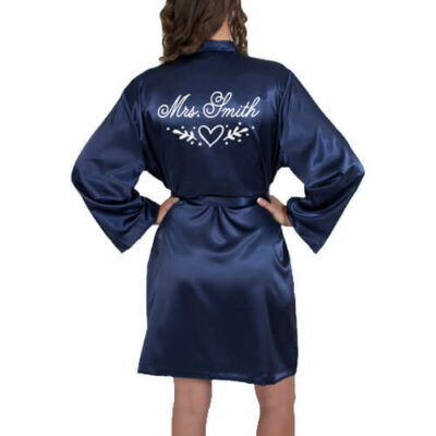 "Mrs." Satin Robe with Heart Laurel