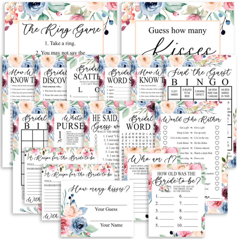 Printable Bridal Shower Games Bundle - Multicolor Floral