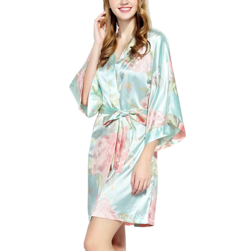 Pastel Floral Satin Wedding Robe - Blank