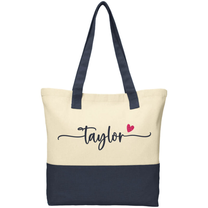 2-Tone Bridal Party Tote Bag with Name & Heart
