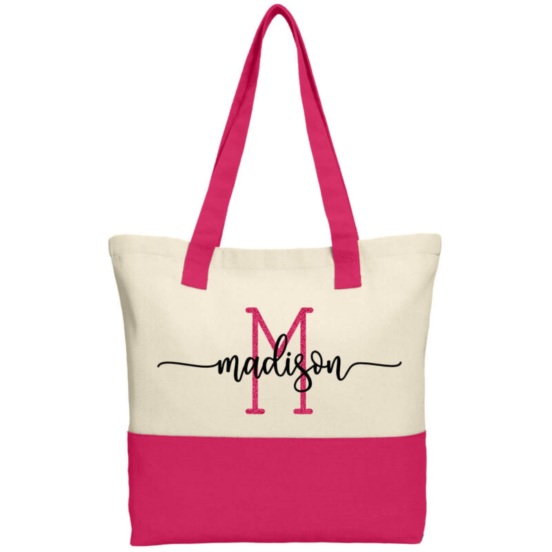 2-Tone Bridal Party Tote Bag with Name & Initial