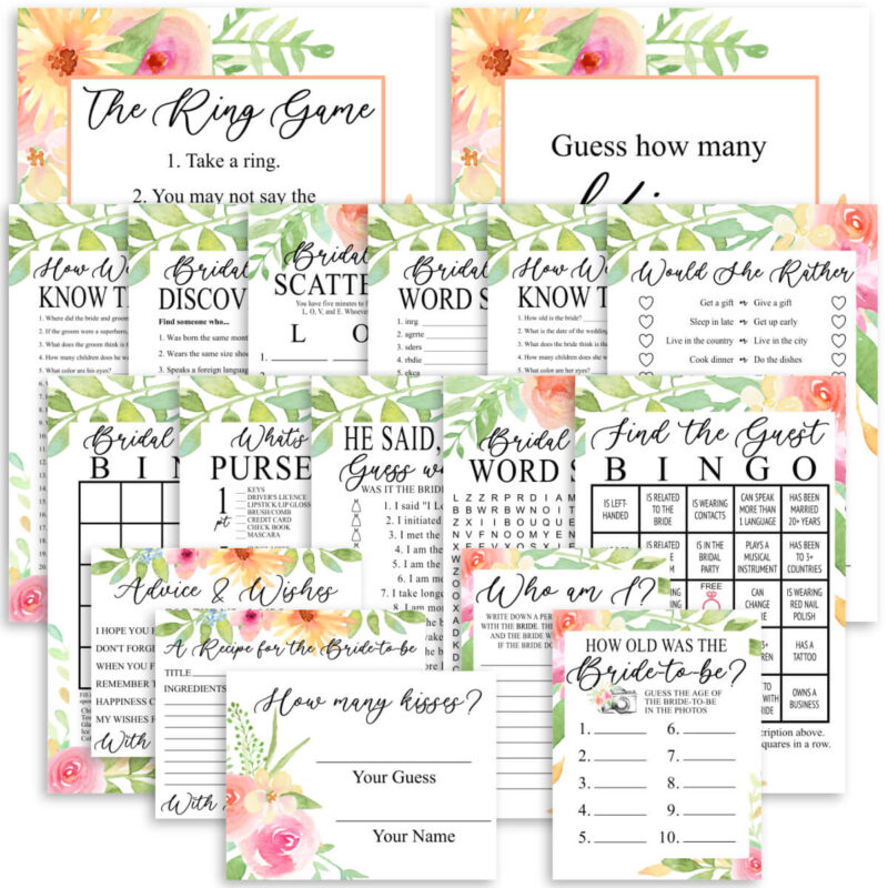 Printable Bridal Shower Games - Pink Floral