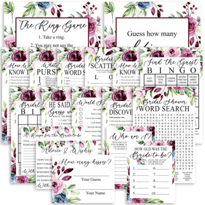 Printable Bridal Shower Game Bundle - Purple Floral