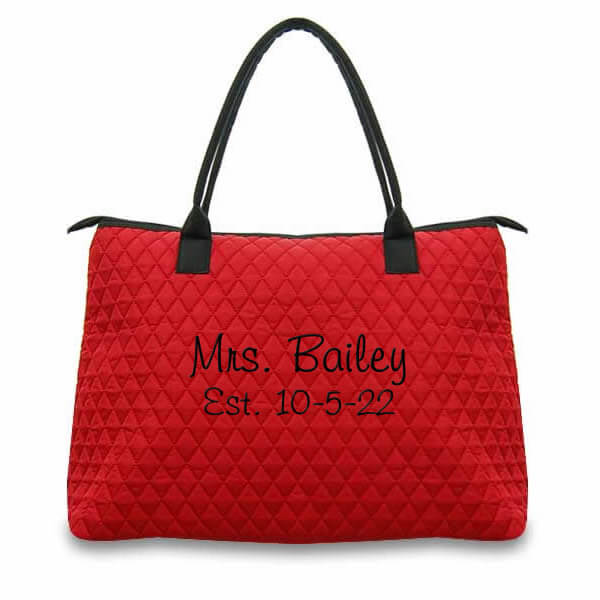 "Mrs." Quilted Bride Tote Bag with Wedding Date
