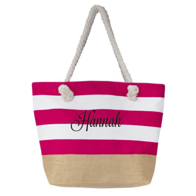 Embroidered Pink Canvas Tote Bag With Rope Handles