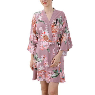 Floral Ruffle Robe with Embroidered Initial
