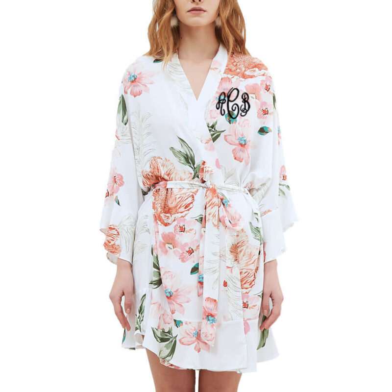 Monogrammed Floral Ruffle Robe