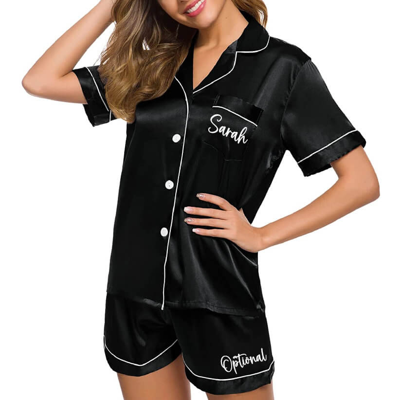 Satin Bridesmaid Pajamas with Name - Personalized Brides