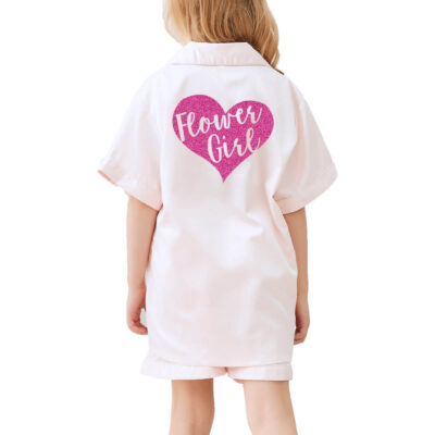 Satin Flower Girl Pajama Set - Heart