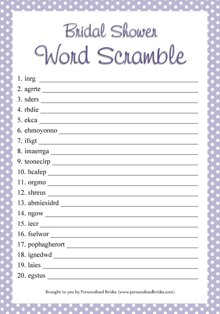 Bridal Shower Word Scramble - Polka Dots