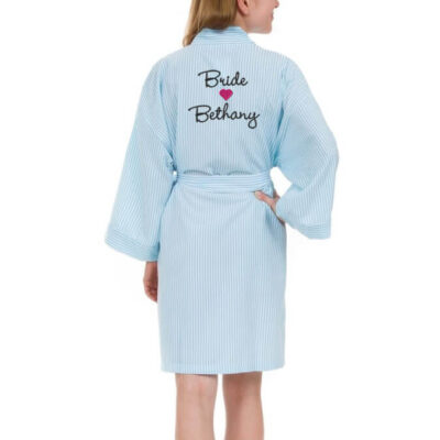 Personalized Seersucker Bride Robe with Name & Heart - Back