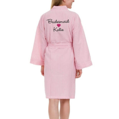 Personalized Seersucker Bridal Party Robe with Name & Heart - Back