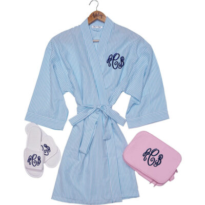 Monogrammed Seersucker Robe Set