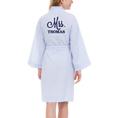 Personalized "Mrs." Seersucker Bride Robe with Heart