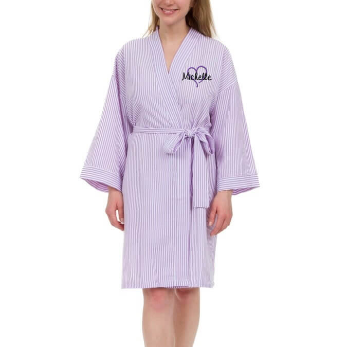 Personalized Seersucker Bridal Party Robe with Name and Heart