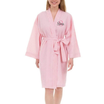 Personalized Seersucker Bridal Party Robe with Name and Initial