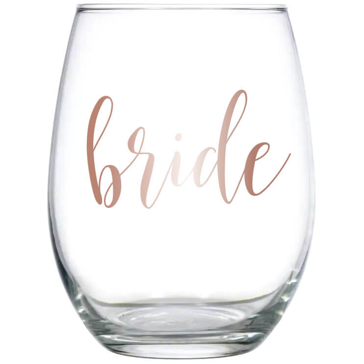 Stemless Bride Wine Glass - Lowercase Script