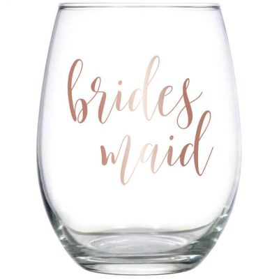 Stemless Bridal Party Wine Glass - Lowercase Script