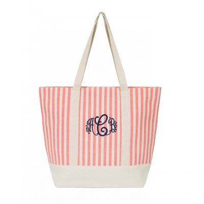 Monogrammed Striped Canvas Tote Bag