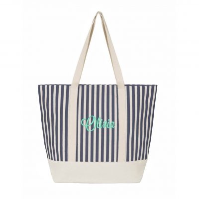 Striped Canvas Tote Bag with Name