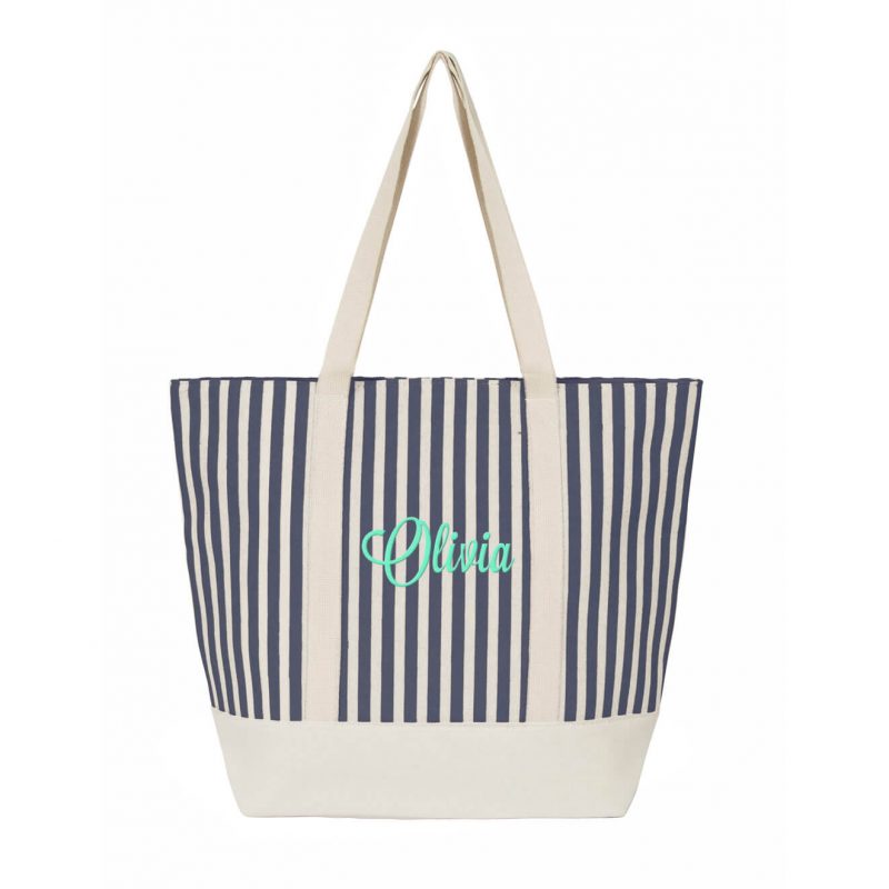 Striped Canvas Tote Bag with Name