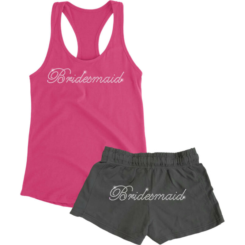 Rhinestone Bridesmaid Tank Top and Shorts Set - Script