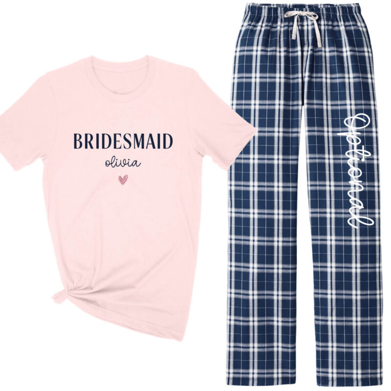 Bridesmaid Flannel Pant Pajama Set with Name