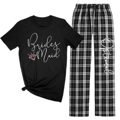 Bridesmaid Flannel Pant Pajama Set - Swashes