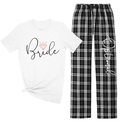 Bride Flannel Pant Pajama Set with Diamond