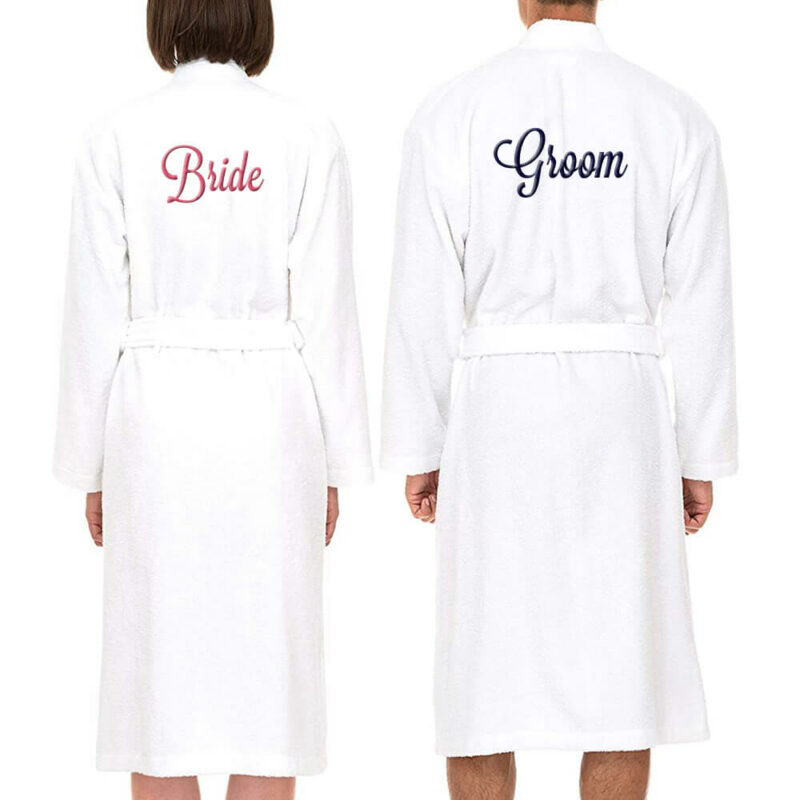 Personalized Bride and Groom Terry Robe Set - Back