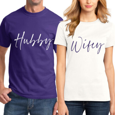 Hubby & Wifey T-Shirt Set - Script