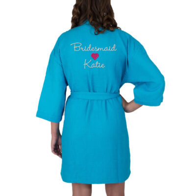 Personalized Waffle Bridal Party Robe with Name & Heart - Back