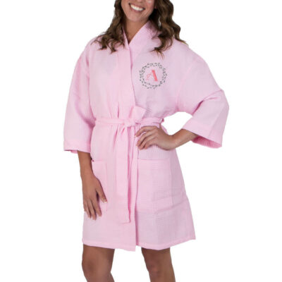 Waffle Robe with Wreath Monogram